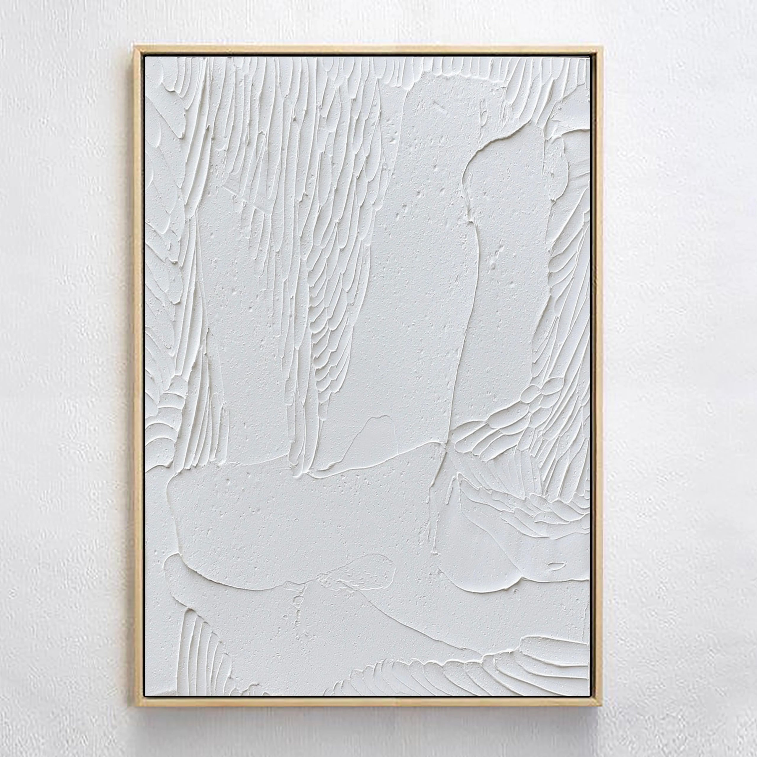 White Minimalist Textured Painting Canvas Wall Art - Modern Abstract Vertical Decor for Living Room, Bedroom & Office #MM011