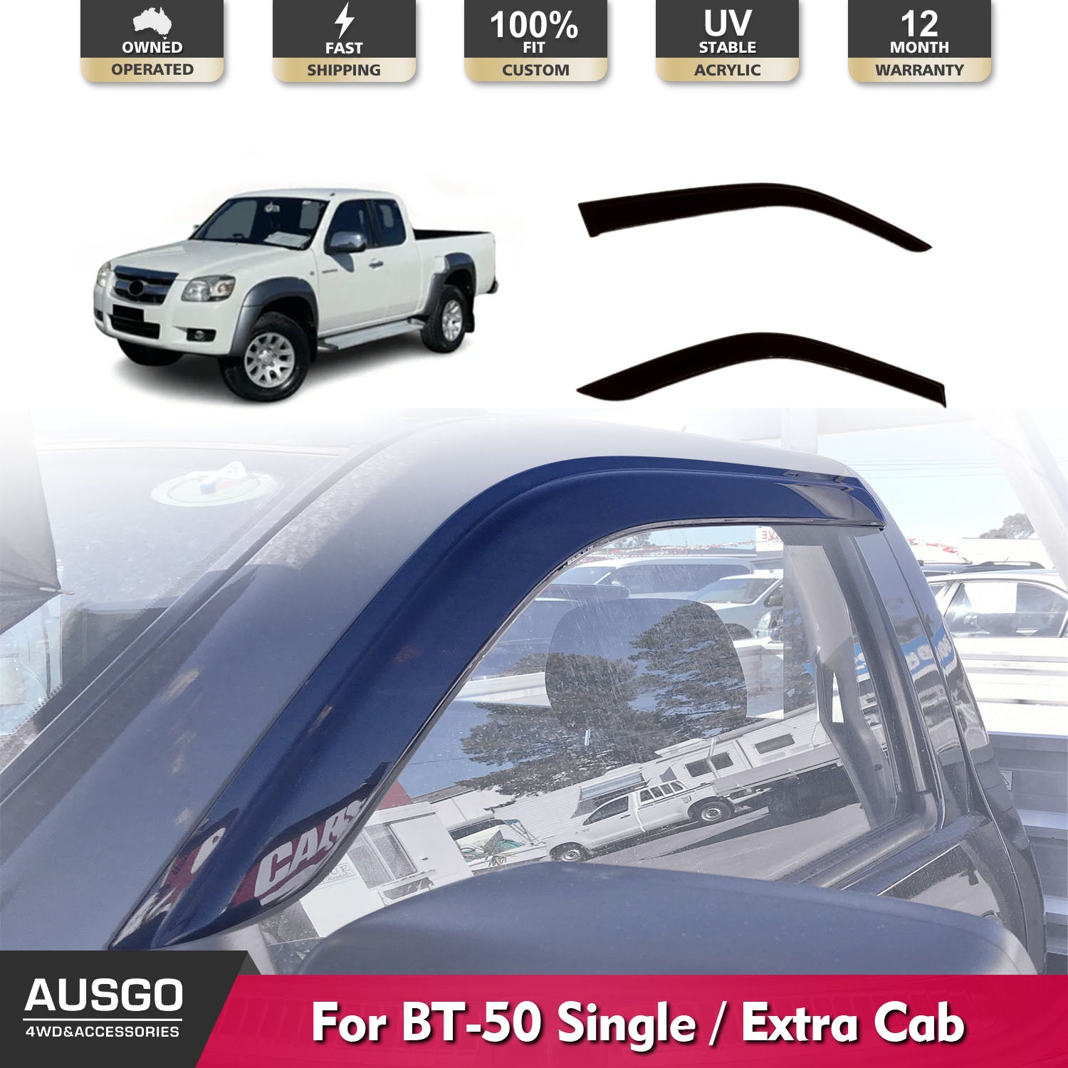 Premium Weather Shields for Mazda BT-50 BT50 Single & Extra Cab (2006-2011) - Durable Rain Guards & Window Deflectors for All-Weather Protection - Perfect for Off-Road Adventures & Daily Commutes