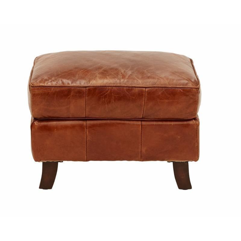 Stanwick Genuine Leather Footstool Ottoman - Aged Brown Leather Storage Ottoman for Living Room, Bedroom & Office - Perfect for Extra Seating, Footrest & Home Decor