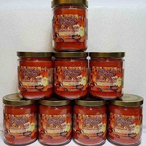 Smoke Odor Eliminator Candle - Pumpkin Spice Scented, 13oz Jar (Pack of 8) | Home Air Freshener for Kitchen, Bathroom & Pet Areas