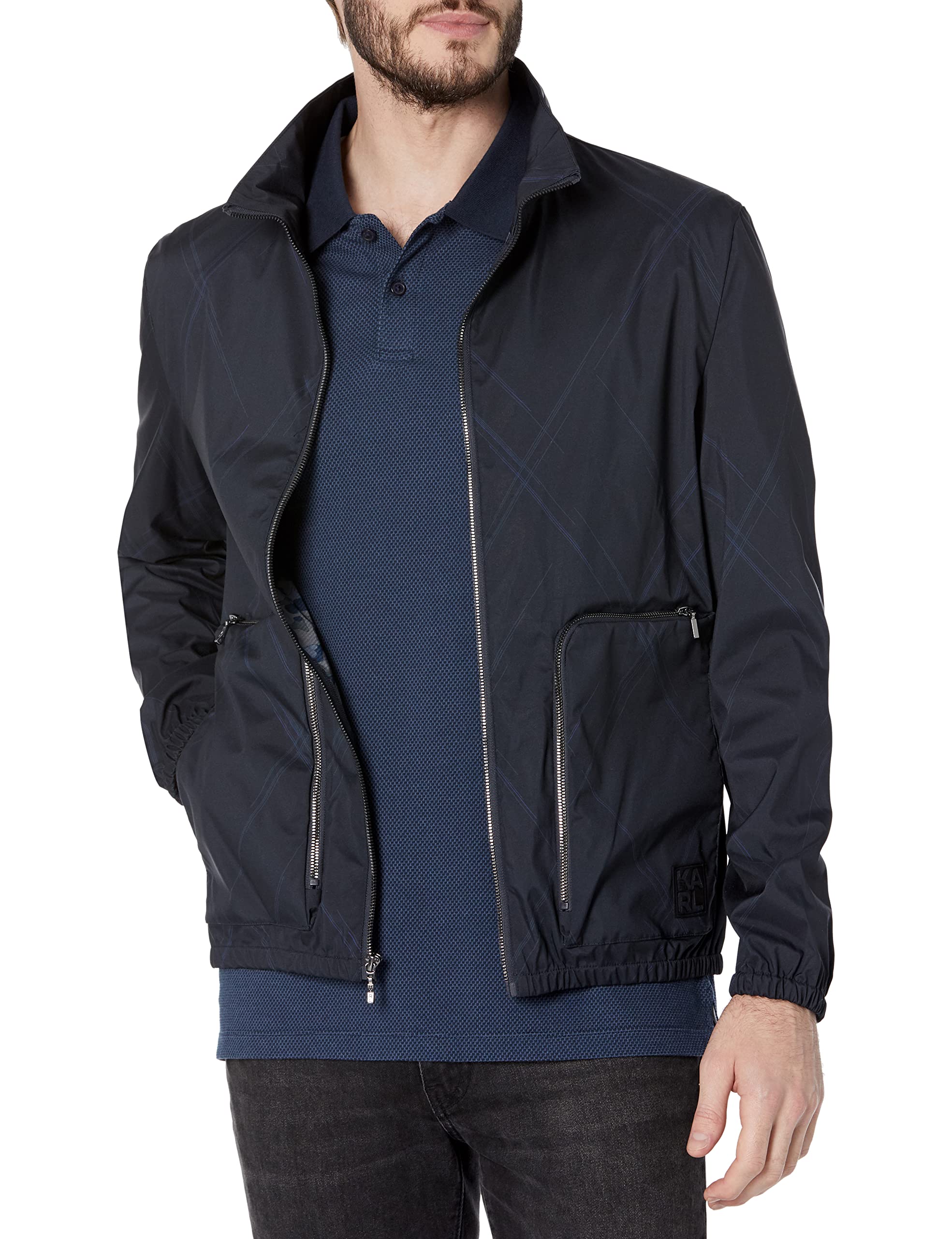 Karl Lagerfeld Paris Men's Camouflage Printed Bomber Jacket - Lightweight Casual Outerwear for Everyday Wear & Street Style Fashion