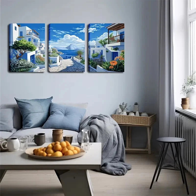 3-Piece Santorini Island Scenic Wall Art Set - 40x60cm Framed Canvas Prints | High-Quality Australian Made Ready-to-Hang Decor for Living Room, Bedroom & Office