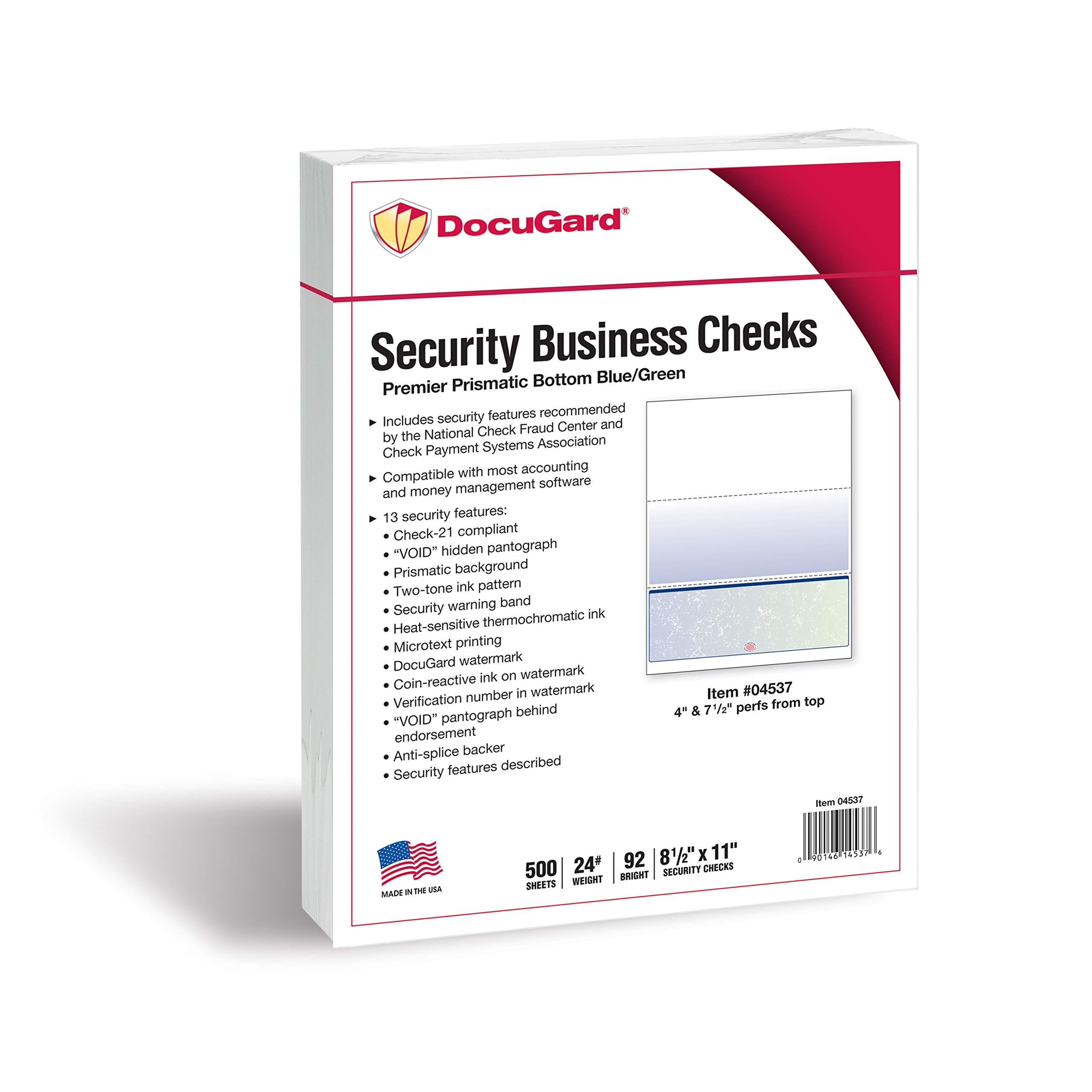 DocuGard Blue/Green Premier Prismatic High Security Check Paper - 500 Blank Business Checks for Laser & Inkjet Printers - 13 Advanced Security Features (04537) - Ideal for Fraud Protection & Professional Financial Transactions