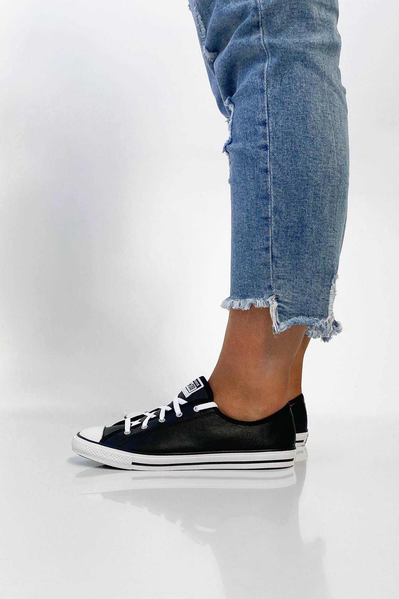 Converse Chuck Taylor All Star Dainty Leather Low Top Sneakers for Women - Black Classic Casual Shoes for Everyday Wear & Street Style