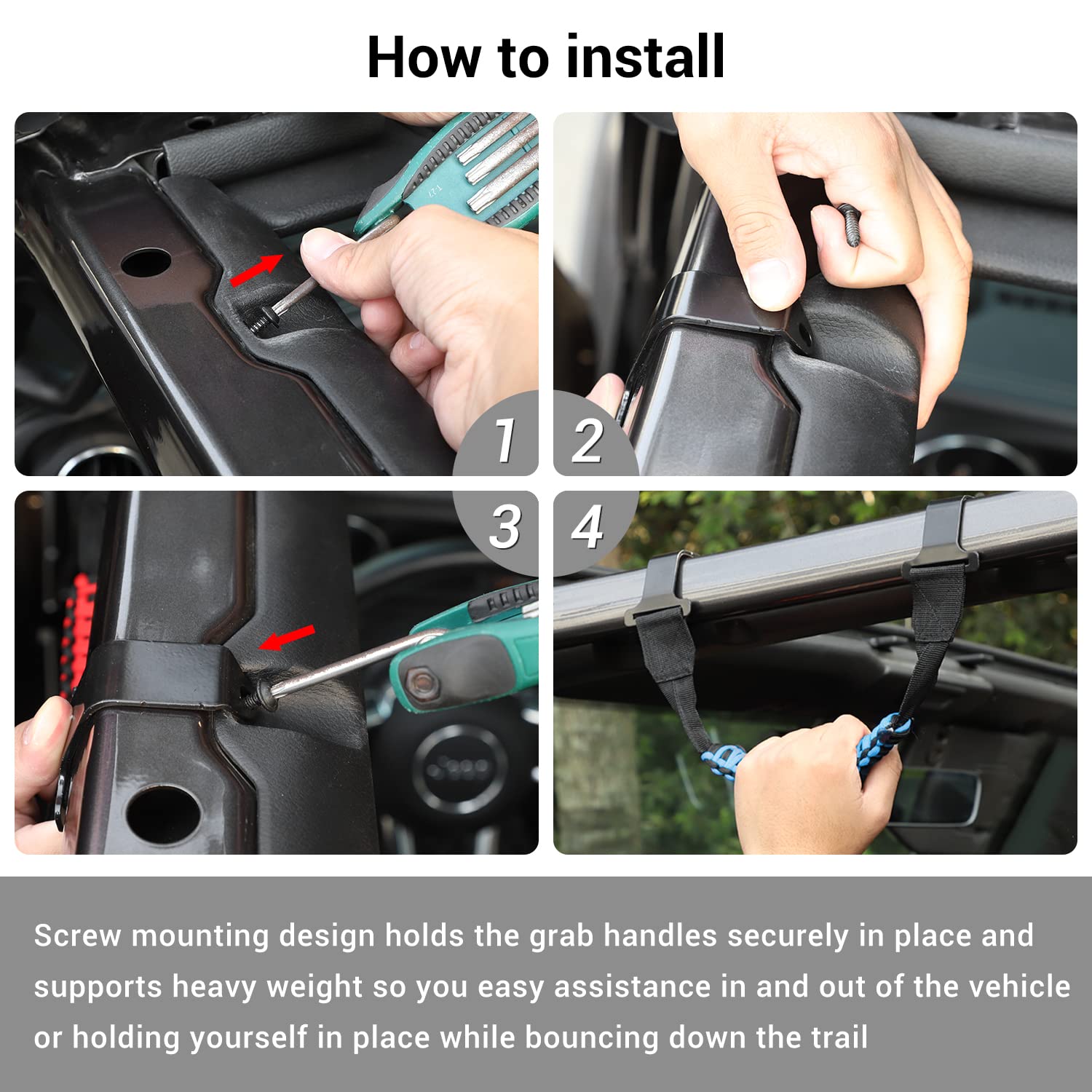 CheroCar Heavy Duty Steel Roll Bar Grab Handles for 2018-2021 Jeep Wrangler JL & 2020-2021 Jeep Gladiator JT - Blue | Off-Road Accessories for Enhanced Safety & Convenience | Perfect for Trail Riding, Rock Crawling & Adventure Trips