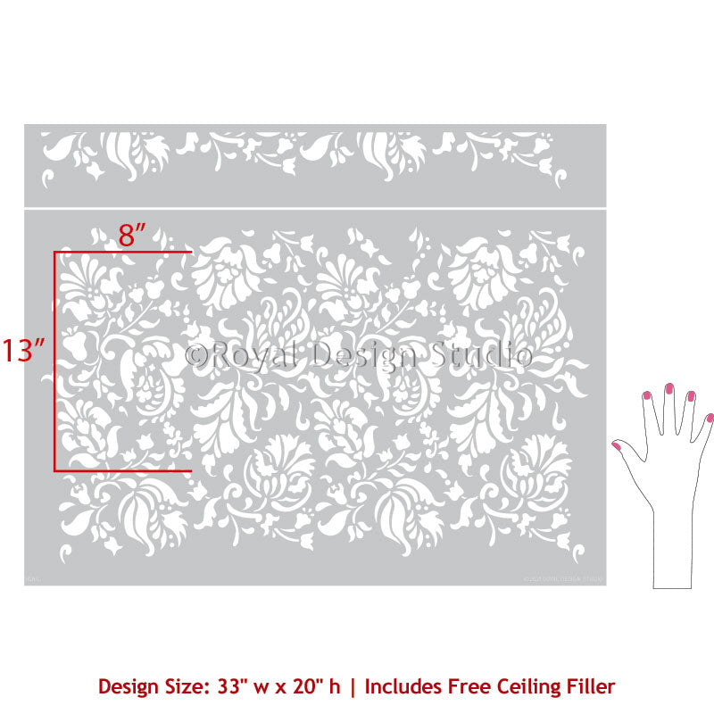 Allover Brocade Large Wall Stencil - DIY Home Decor, Wall Painting Template for Living Room, Bedroom, and Nursery