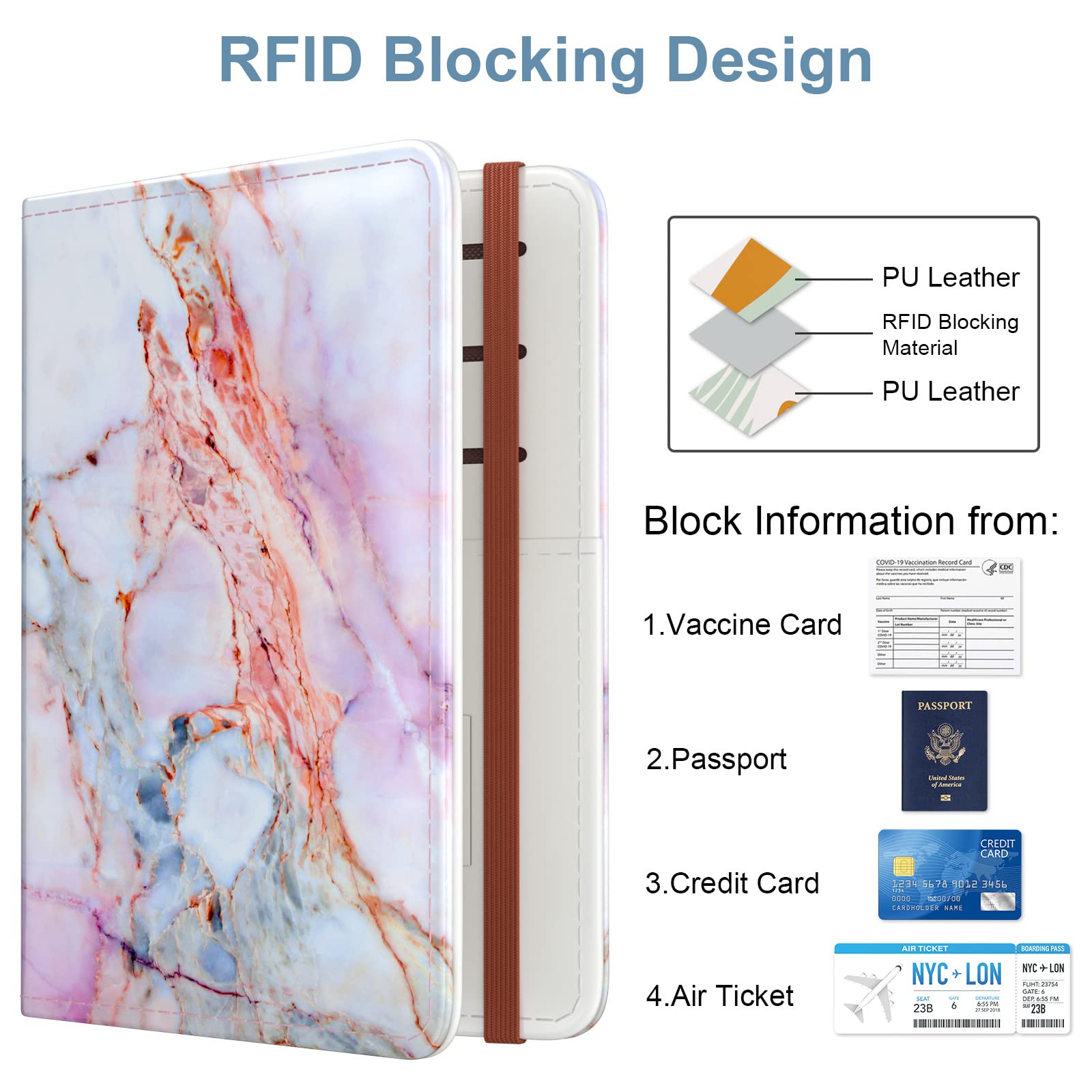Pink Marble Passport Holder for Travel - Men & Women