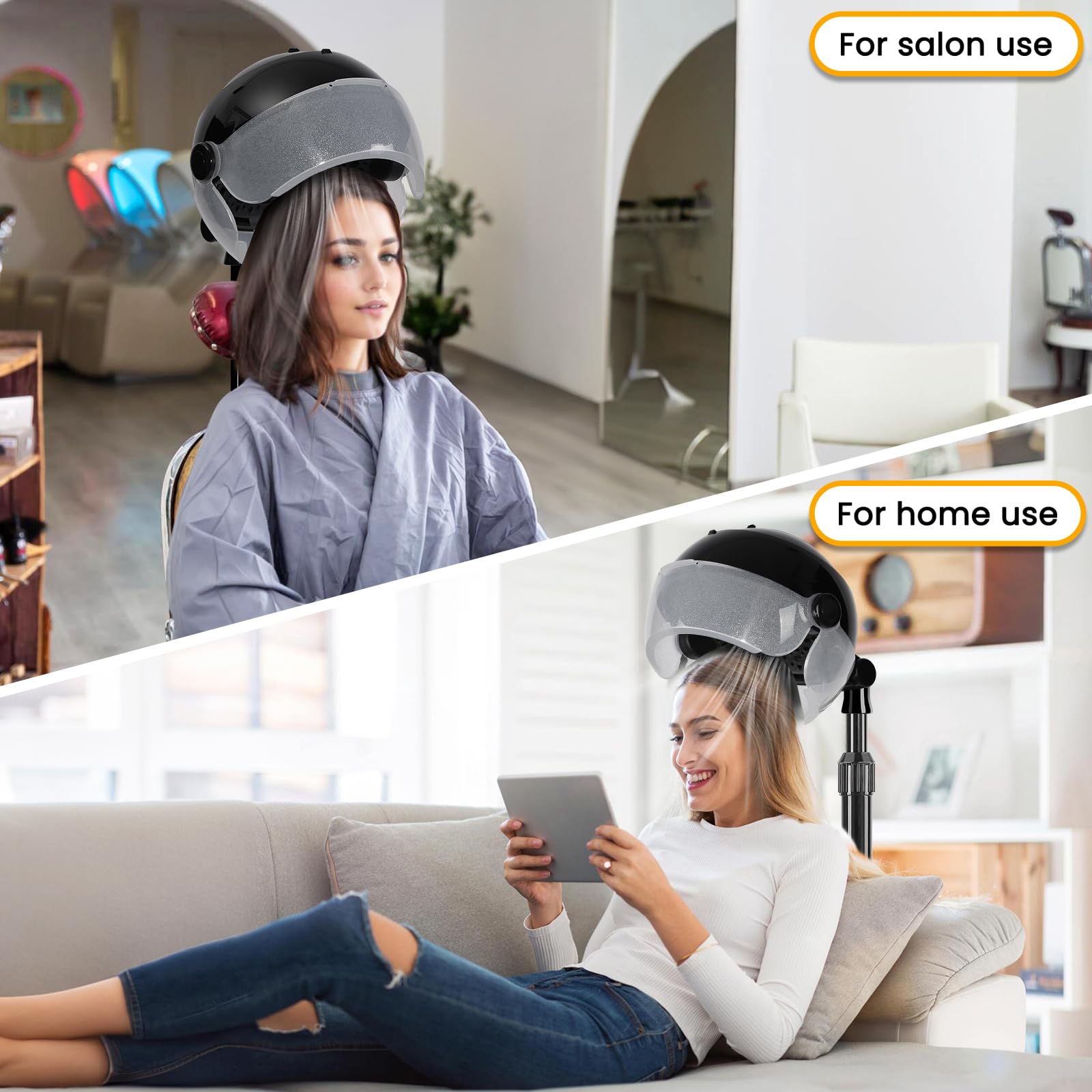 Professional Hooded Hair Dryer with 3 Heat Settings - Adjustable Stand Bonnet Dryer on Wheels for Salon & Home Use - Touch Screen Control for Easy Operation - Perfect for Hair Styling, Perms & Deep Conditioning Treatments