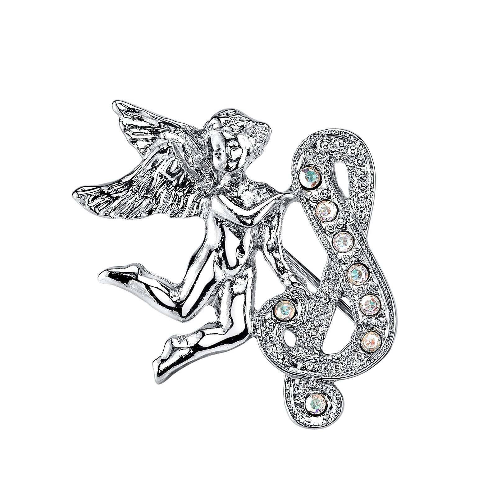 1928 Jewelry Aurore Boreale Crystal Angel Initial Pin - Elegant Personalized Initial Brooch for Women, Gift for Her, Perfect for Weddings, Anniversaries & Special Occasions
