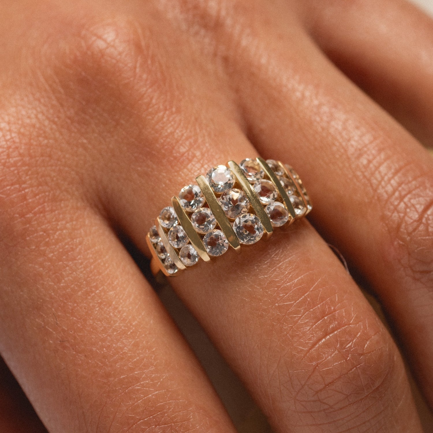 14K Gold Regal White Topaz Statement Ring for Women - Elegant Jewelry Gift for Weddings, Parties & Special Occasions