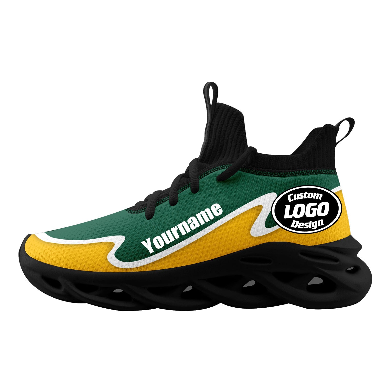 Custom Green & Yellow Maxsoul Personalized Sneakers - Lightweight Comfortable Walking Shoes for Men & Women (FN030A E020011 23) - Perfect for Running, Gym Workouts & Casual Streetwear Fashion