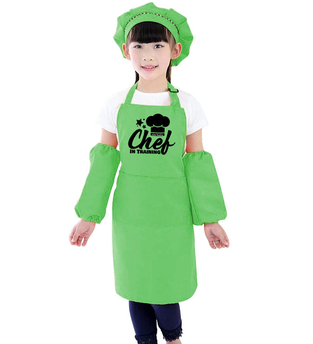 **Unicorn Rainbow Kids Kitchen Apron Set with Chef Hat & Recipe Cards - Light Green Baking Aprons for Girls & Boys - Perfect for Play Kitchens, Cooking Classes & Pretend Play**