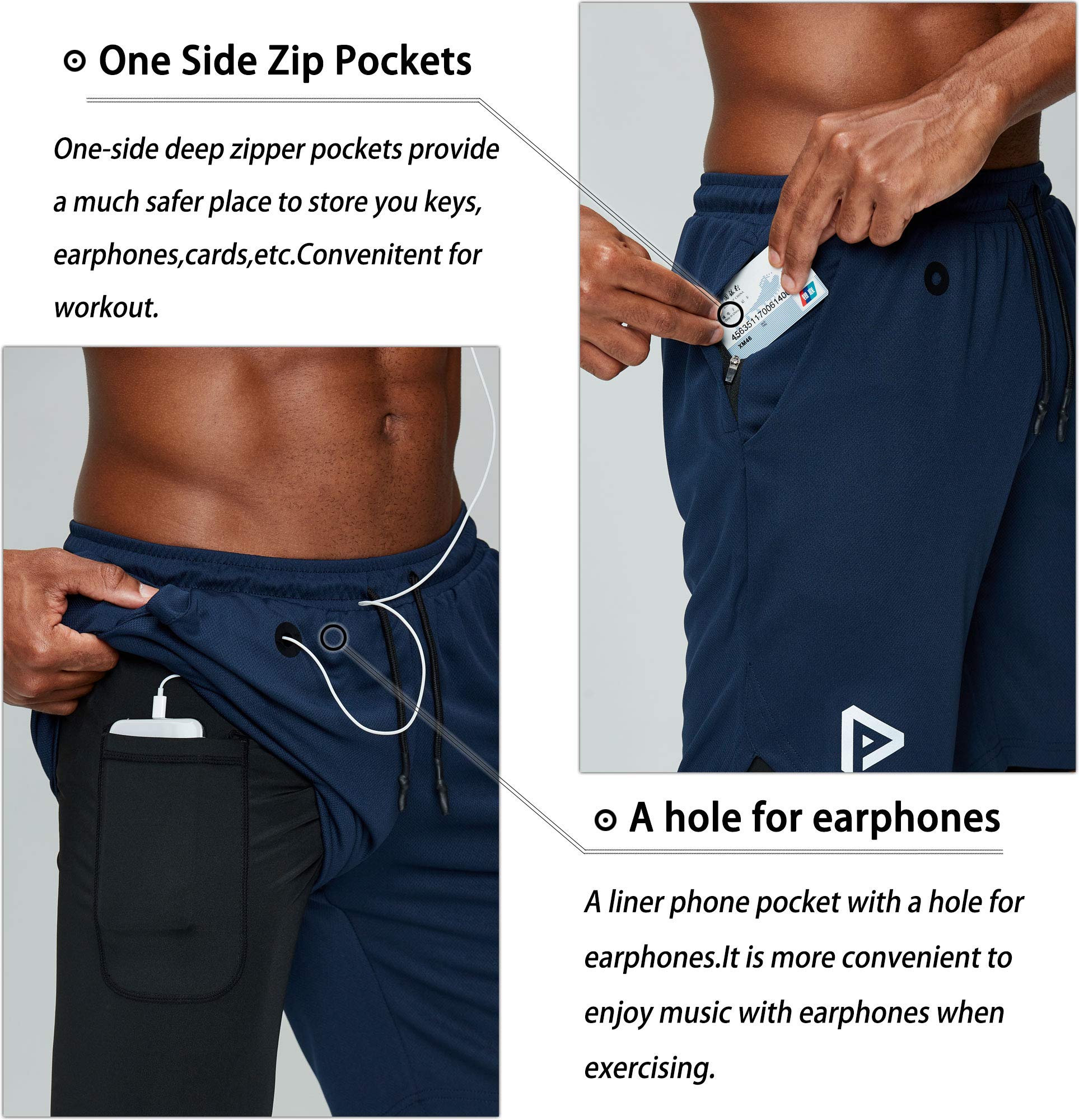 Pinkbomb Men's 2-in-1 Running Shorts with Phone Pocket - Quick Dry Gym Workout Shorts for Men - Perfect for Jogging, Training & Outdoor Activities