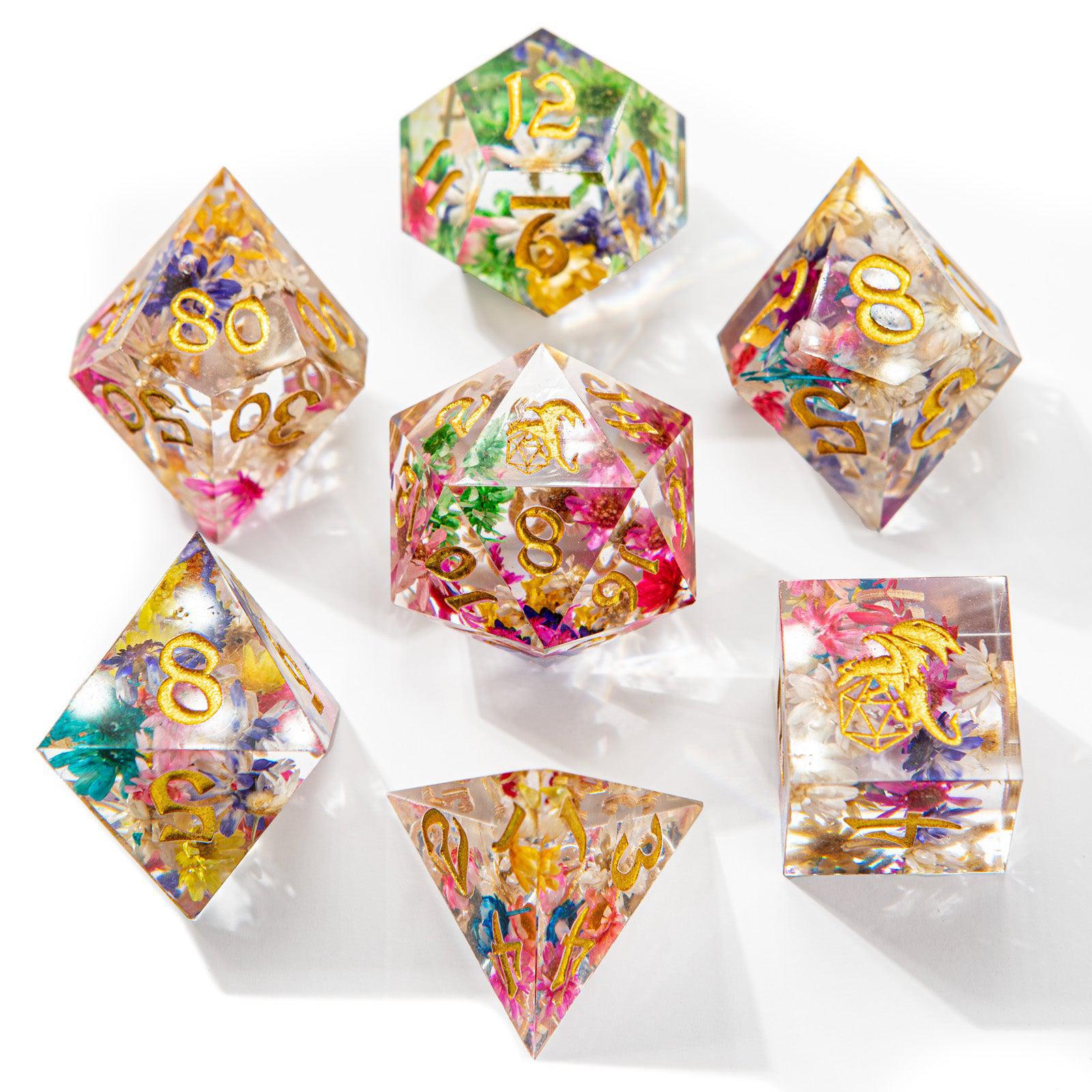 Captured Magic: Essence of Spring - 7 Piece RPG Dice Set for Tabletop Gaming | Perfect for D&D, Pathfinder & Fantasy Roleplaying Adventures