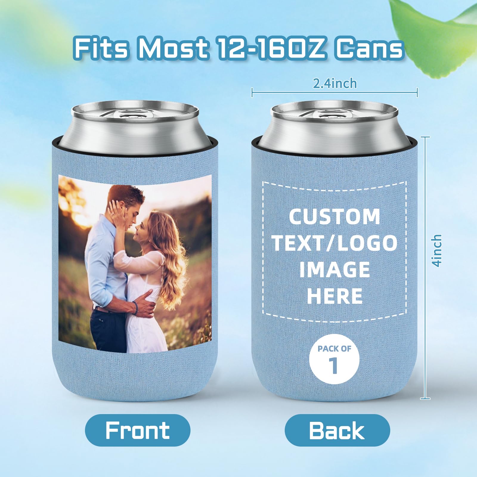 Livole Custom Beer Can Cooler Sleeves Bulk - Personalized Insulated Beverage Can Cooler with Photo, Text & Image for Wedding, Birthday Party, BBQ, Tailgating & Outdoor Events (Black, 1 Pack)