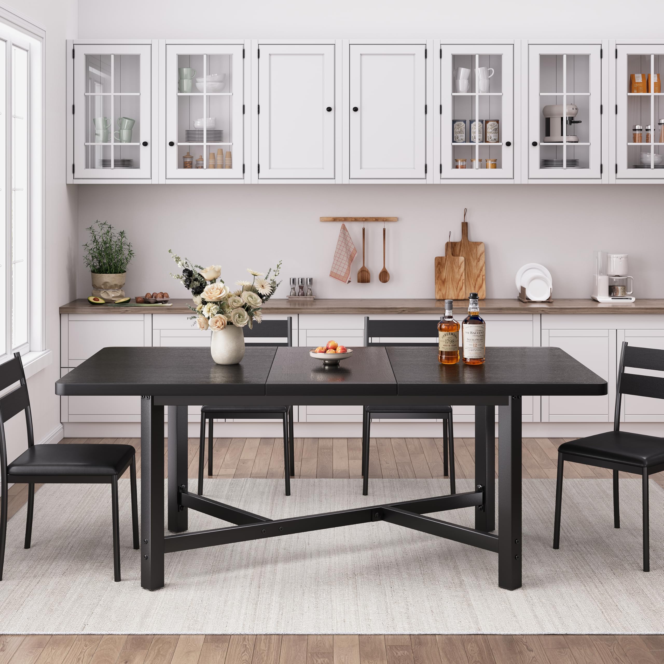 Extendable Wood Dining Table for 4-6 People, Space Saving Kitchen & Dining Room Table Set, Modern Black Wooden Dinner Table for Small Spaces - Perfect for Family Meals, Dinner Parties & Compact Apartments