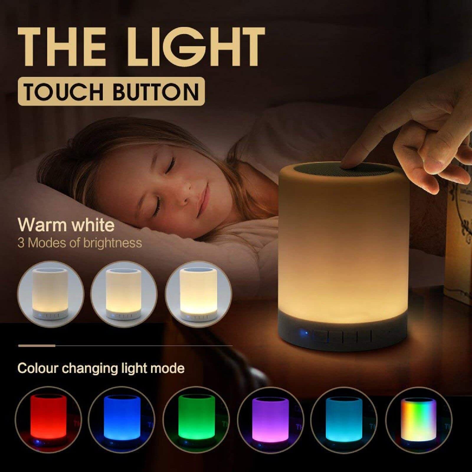 Eurobuy Portable LED Touch Night Lamp - 7 Color Changing, Built-in Speaker, Touch Sensor Control for Bedroom, Living Room, Office | Perfect as Bedside Night Light, Reading Lamp & Ambient Lighting