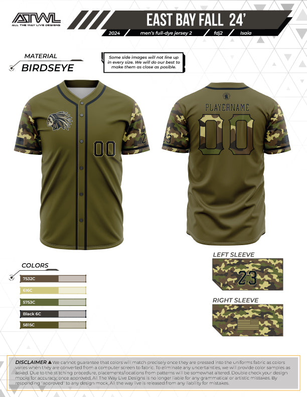East Bay Chiefs 2024 Full Dye Button Up Football Jersey - Perfect for Game Day, Tailgating & Fan Events