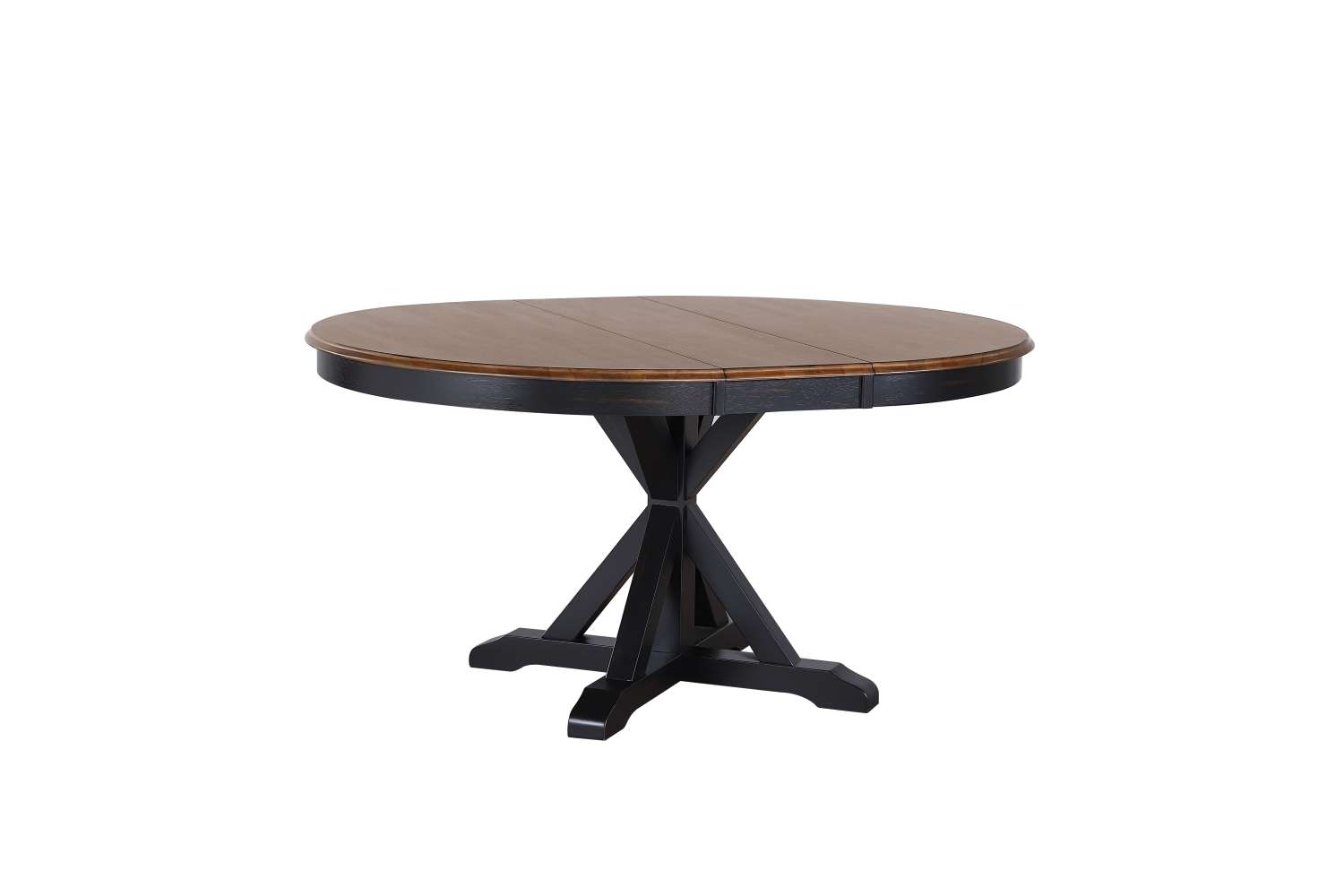 Barrie Extendable Round Dining Table - 42 to 60 Inches - Solid Wood Kitchen Table for Small Spaces - Brown & Black Finish - Perfect for Breakfast Nook, Apartment Dining, and Family Gatherings