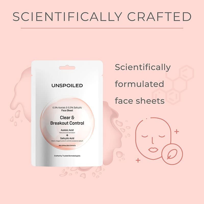 UNSPOILED 0.5% Azelaic Acid + 0.5% Salicylic Acid Acne Treatment Face Mask with Willow Bark Extract | Reduces Breakouts, Brightens Skin & Controls Oil | For Oily & Acne-Prone Skin | Daily Skincare Routine (1 Pack)