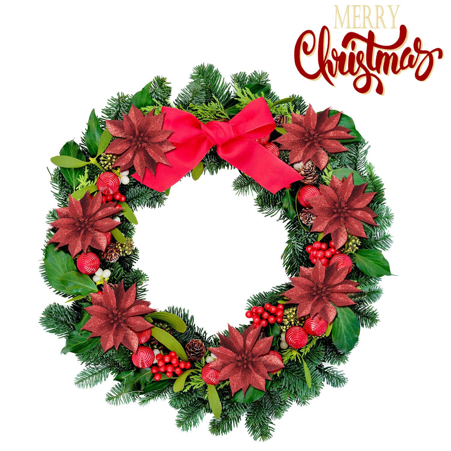 24 Pack Artificial Poinsettia Flowers - 3.75
