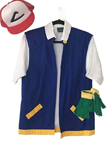 ANIME Trainer Costume - Adult Unisex SMALL Medium Large XL - Ash Ketchum Cosplay Costume for Halloween, Comic Con & Anime Conventions (Large Size)