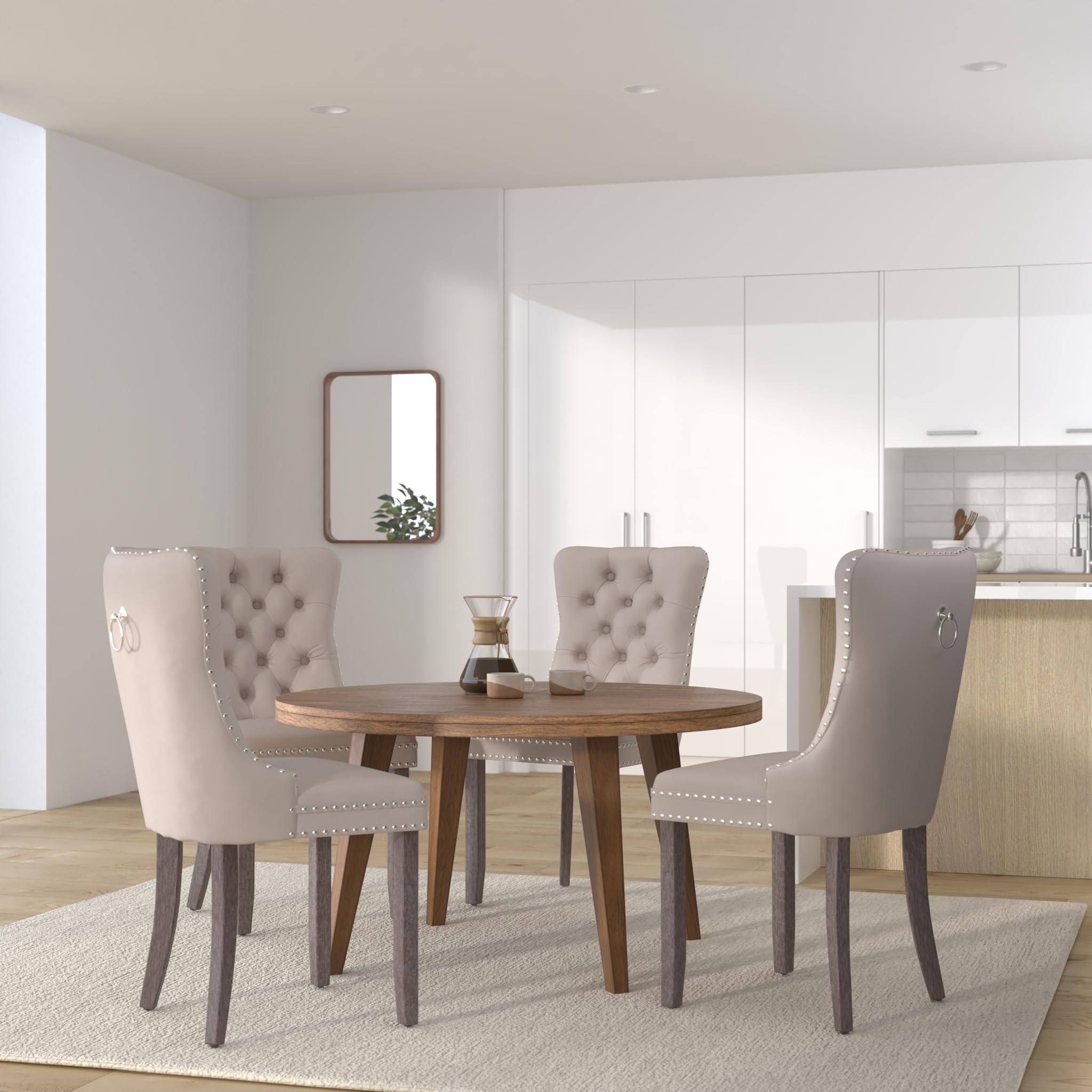 Luxury Velvet Dining Chairs Set of 2 - Tufted Button Back Upholstered Chairs with Elegant Nailhead Trim - Perfect for Kitchen, Dining Room, Bedroom or Restaurant Decor (Beige) - Ideal for Home Entertaining, Wedding Decor & Cafe Seating