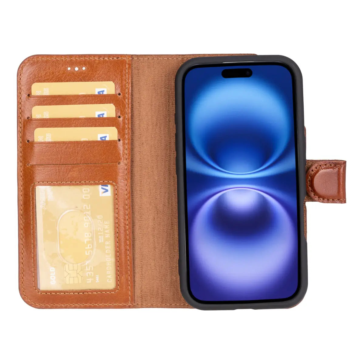 Premium Burnished Tan Leather Wallet Case for iPhone 16 (2024 Model) - Slim Protective Cover with Card Slots | Perfect for Everyday Use, Travel & Business