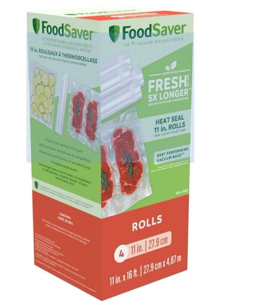 Heat and Seal Food Saver Rolls - 11 Inch Wide, 4 Rolls per Box | Vacuum Sealer Bags for Freshness & Storage | Perfect for Meal Prep, Sous Vide & Freezer Organization