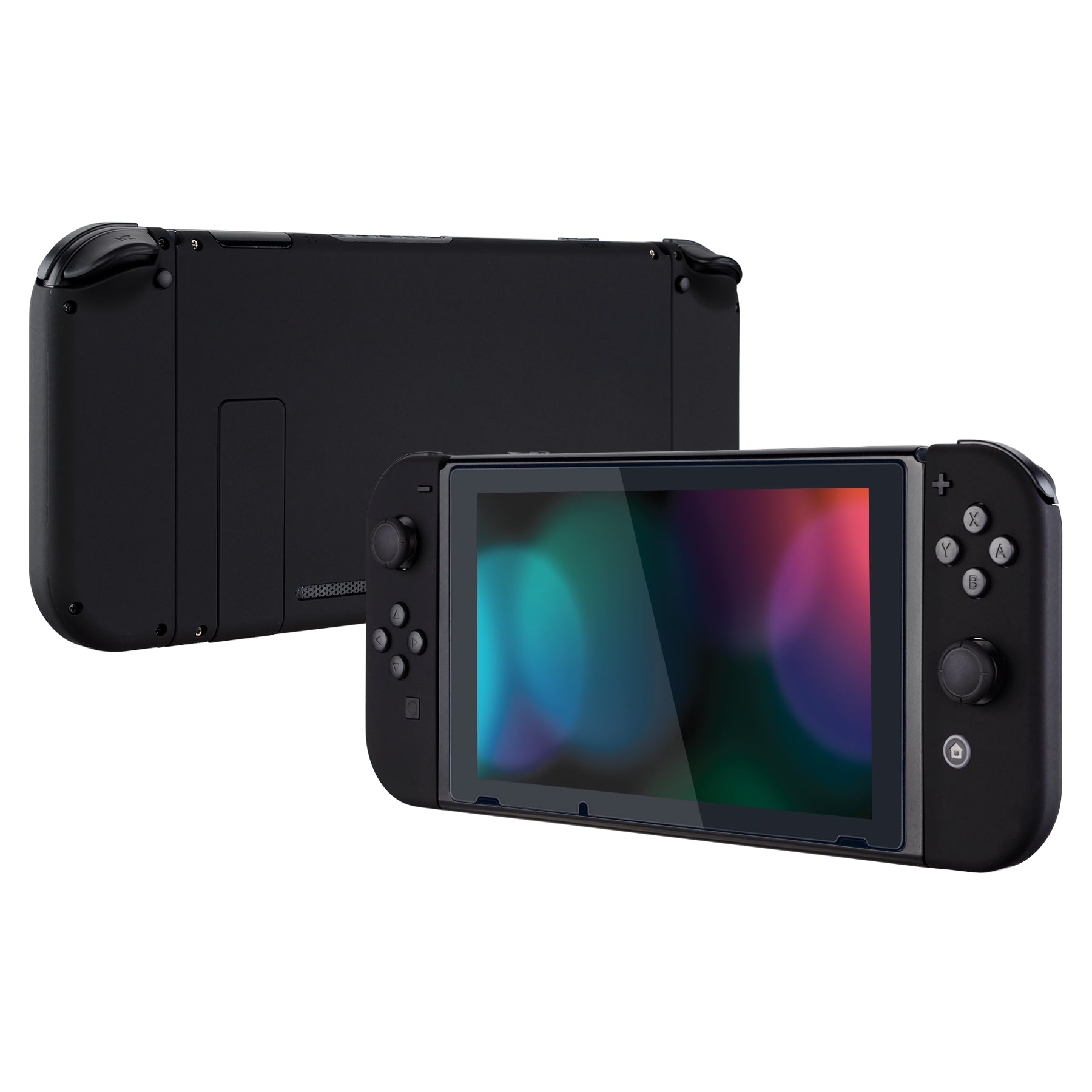 eXtremeRate Soft Touch Grip Back Cover Replacement Shell for Nintendo Switch Console & Joy-Con Controllers - Full Button Set, DIY Installation (Black, Model QP310) - Perfect for Gaming Comfort and Customization