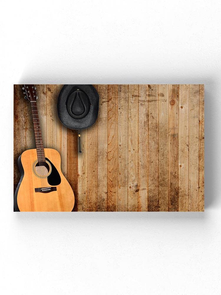 Stylish Cowboy Hat & Guitar Wrapped Canvas Wall Art - Western Decor for Home, Office, or Music Room