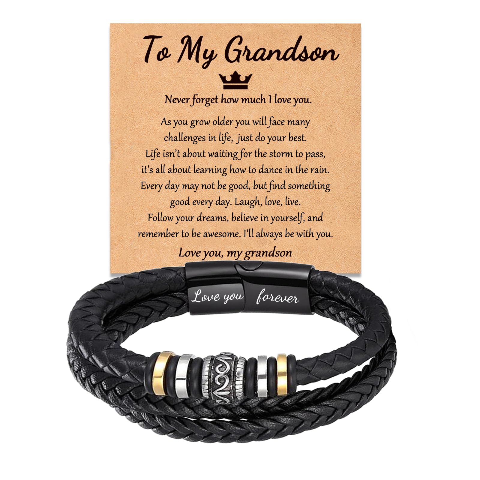 Handmade Braided Leather Bracelet for Men & Boys - Thoughtful Grandson, Son, Brother, Nephew Gift from Grandma or Mom - Perfect for Birthdays, Holidays & Special Occasions