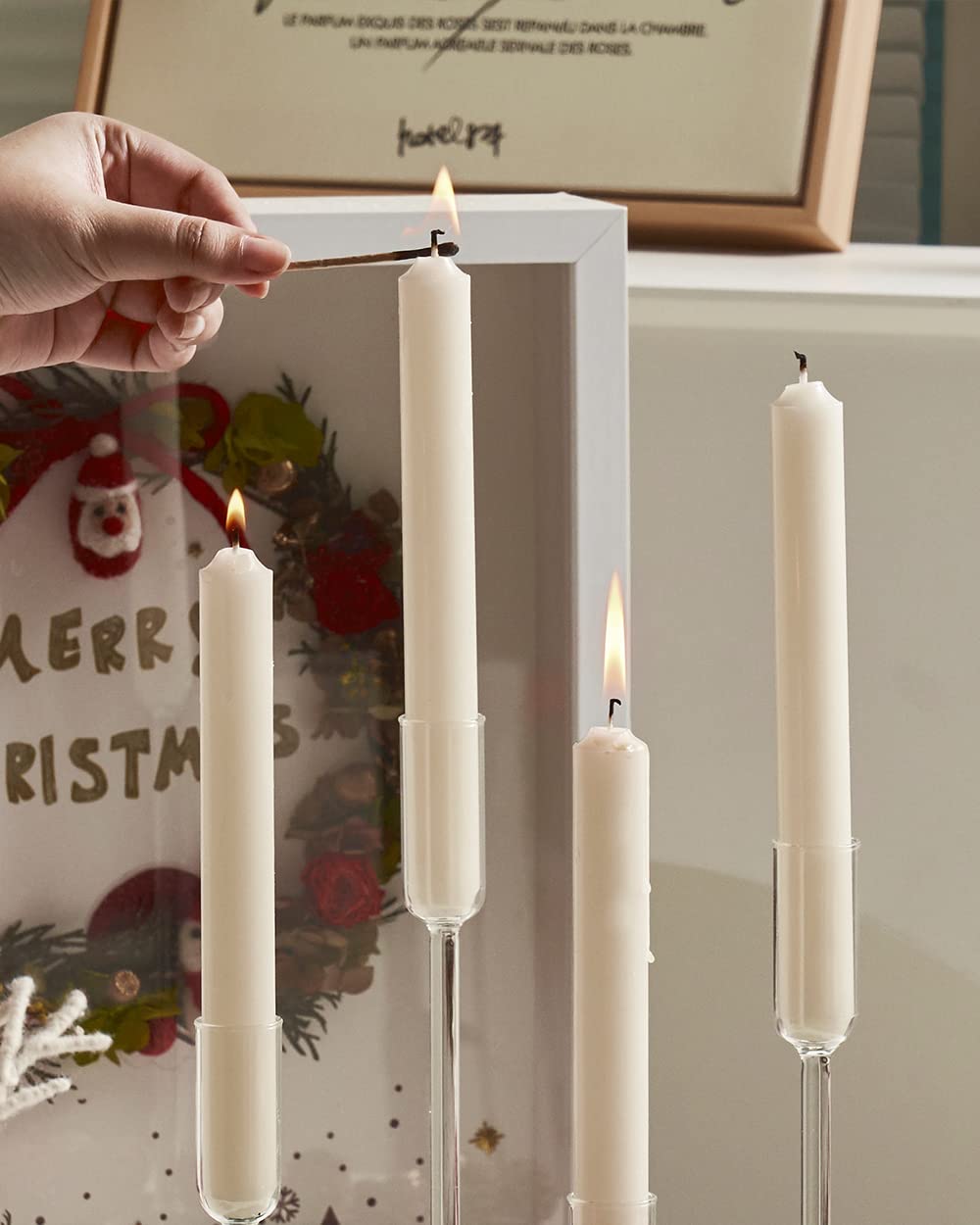 Glass Taper Candle Holders Set of 4 - Clear Tall Candlesticks with Different Heights for Wedding Centerpieces, Party Decor, Table Setting & Home Decoration