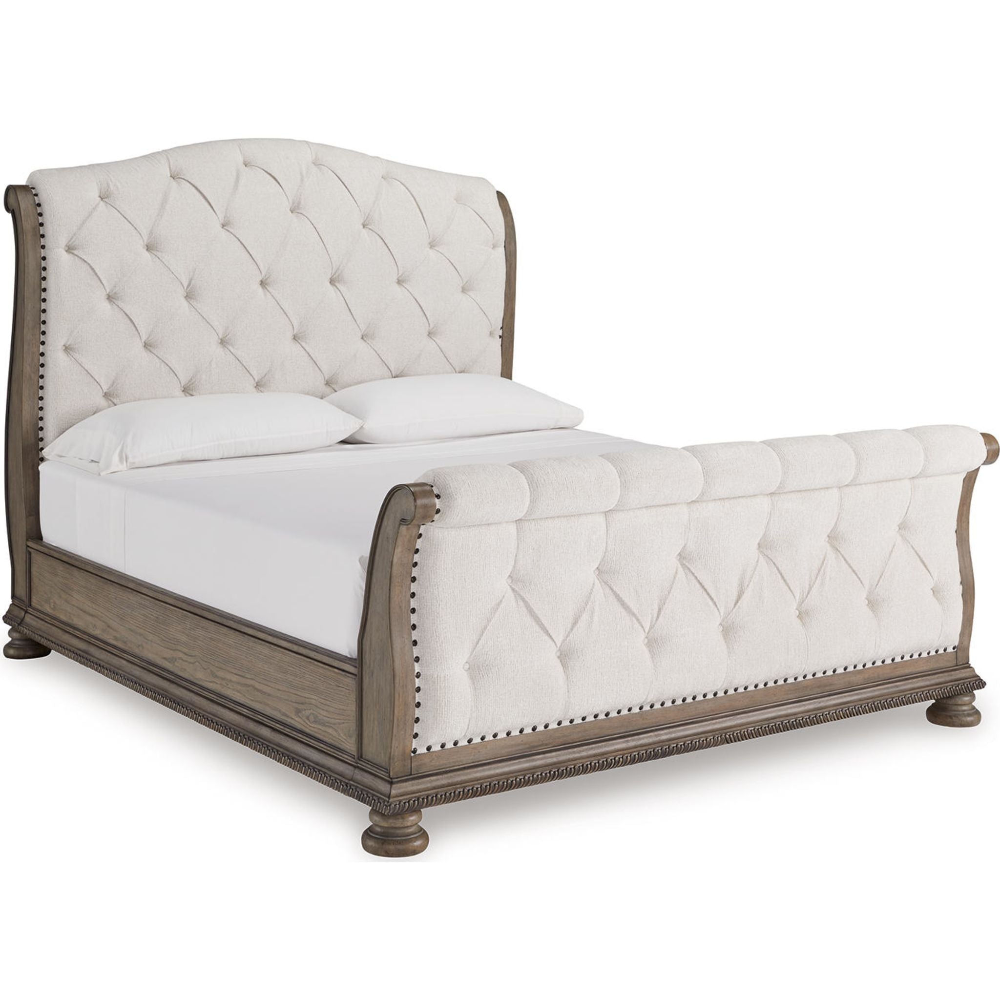 Ardenfield King Sleigh Bed Frame in Light Brown - Luxurious Solid Wood Bedroom Furniture for Master Suite & Guest Room
