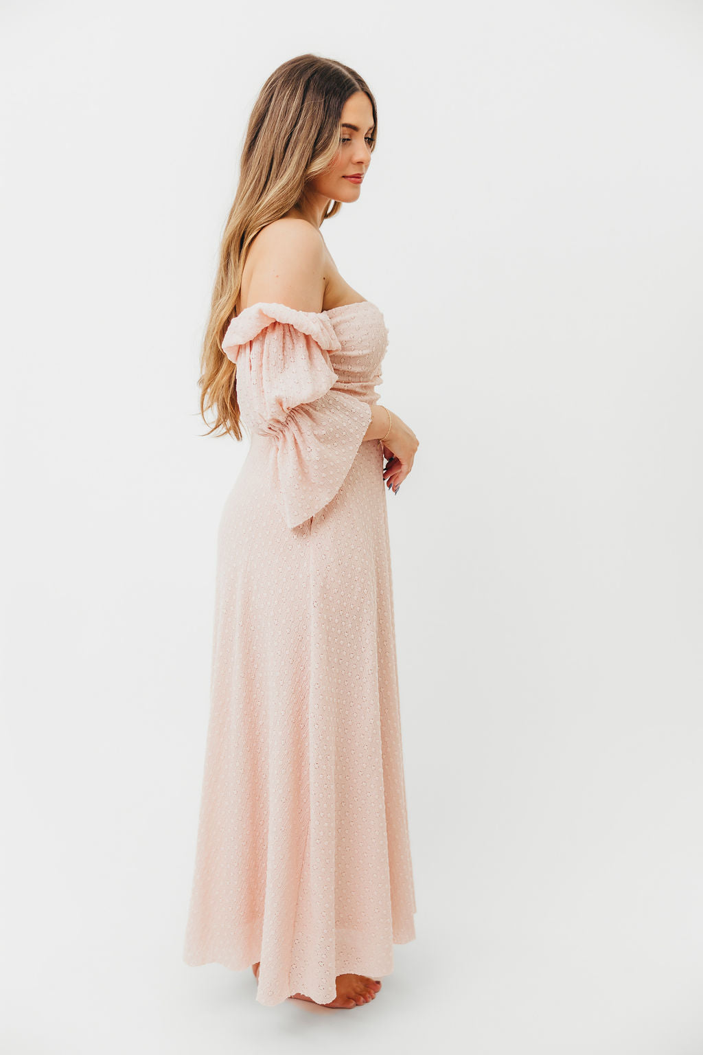 Corrine Tiered Sleeve Maxi Dress with Pockets - Ballerina Pink | Bump Friendly Maternity Dress | Perfect for Weddings, Baby Showers & Summer Vacations