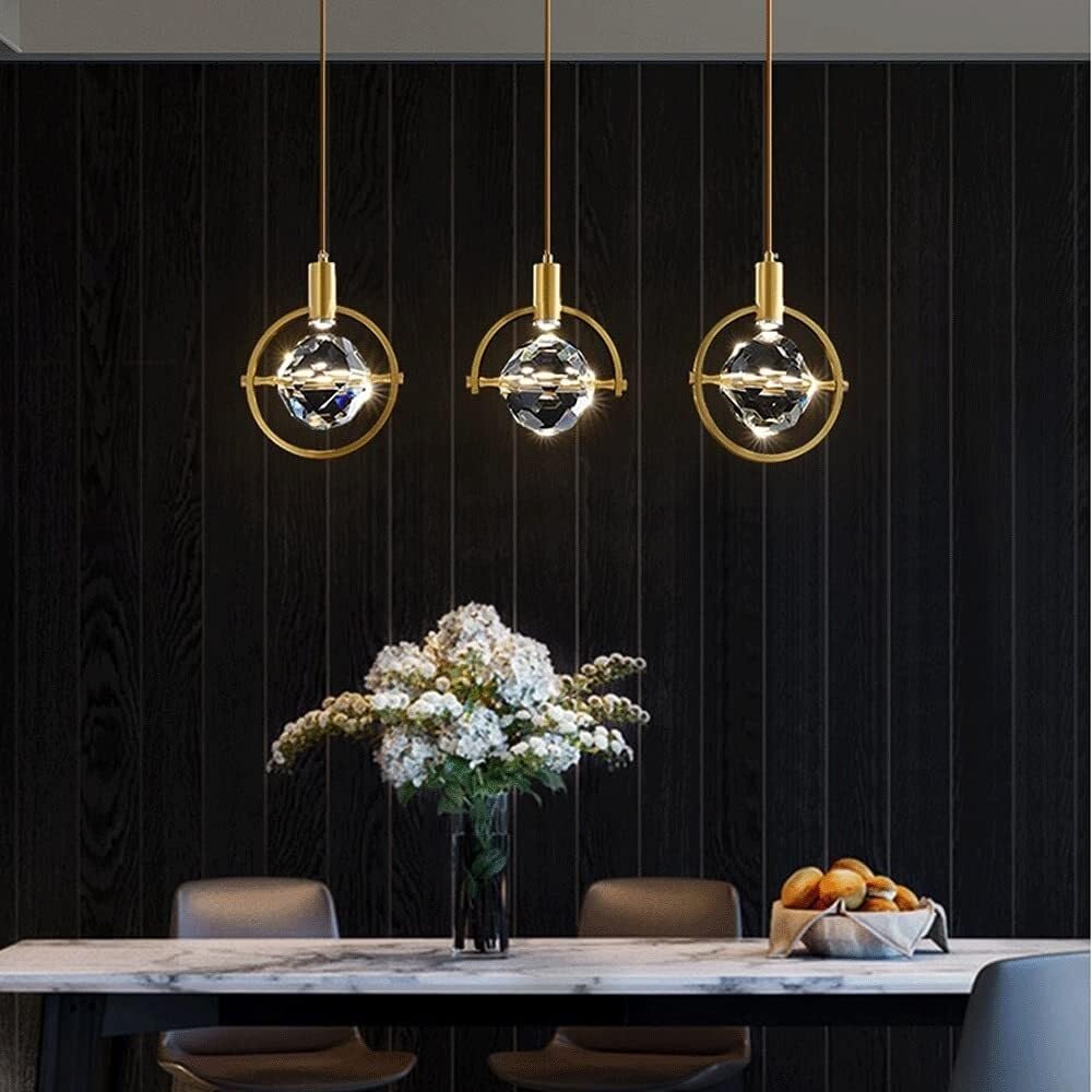 Modern Crystal Chandelier Lighting Fixture - Adjustable Brass Pendant Light for Bedroom, Living Room & Dining Room | Elegant Ceiling Lamp with G4 Bulb | Perfect Home Decor & Surprise Gift
