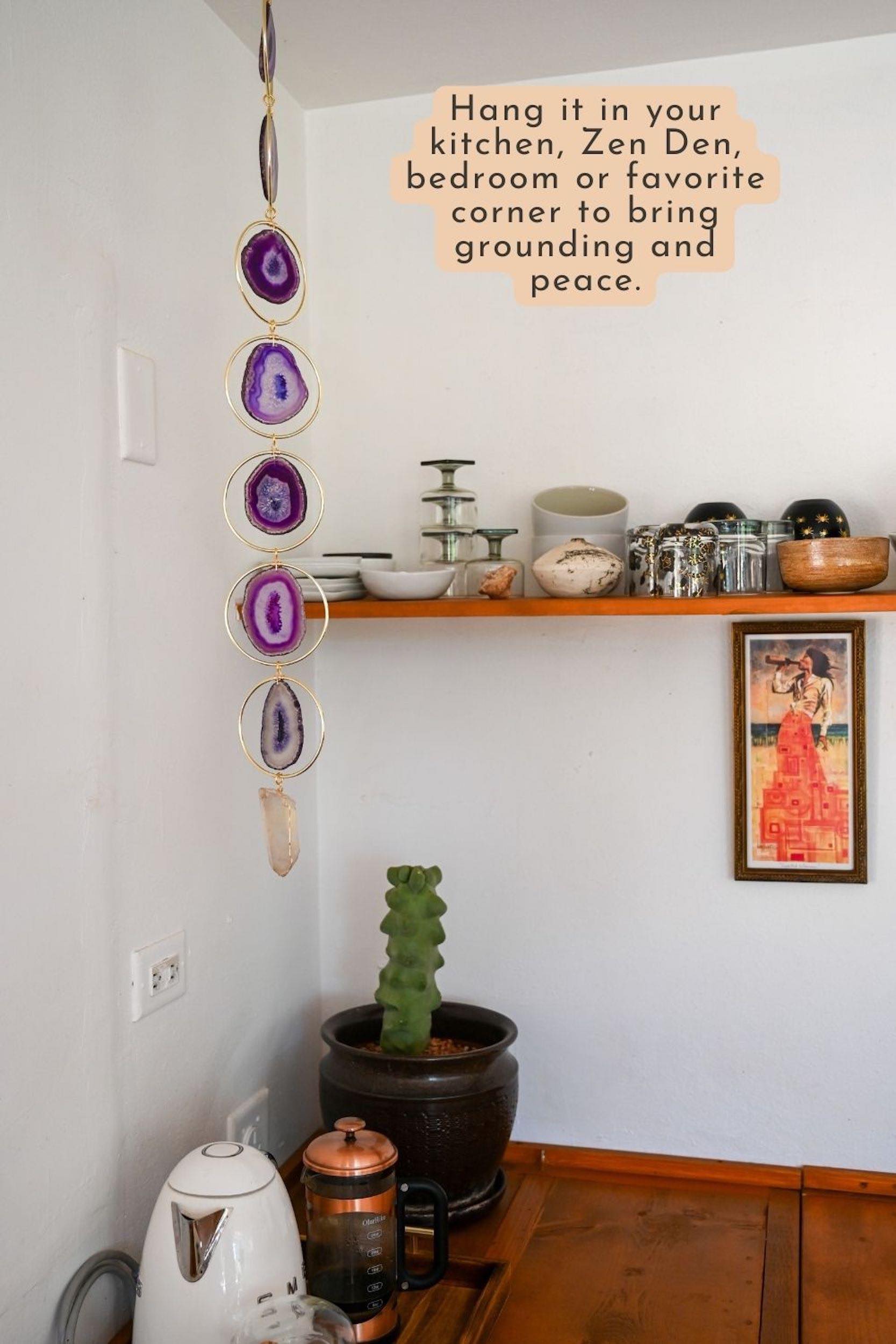 Goddess Energy Purple Agate Geode Hanging Decor - Natural Crystal Healing Stone for Home, Office & Meditation Space