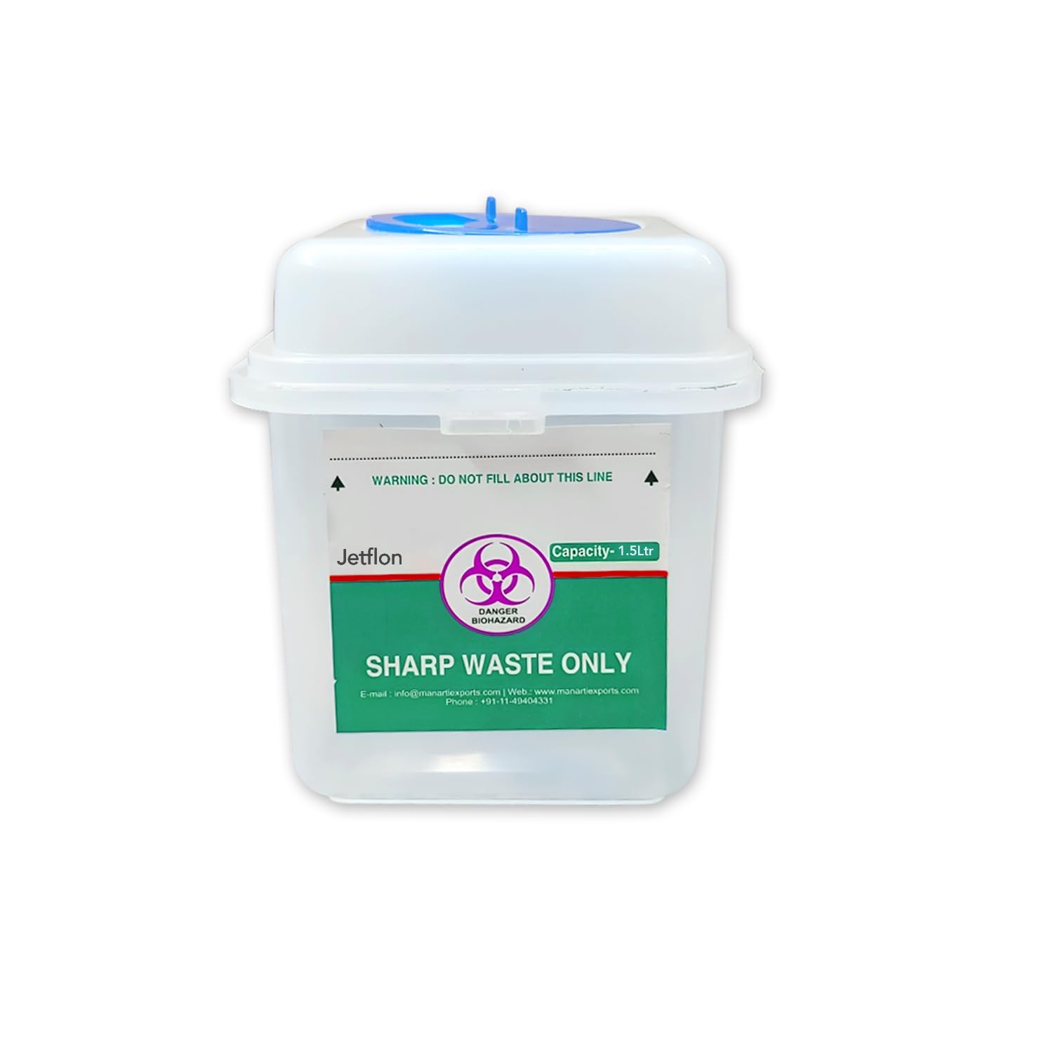 Jetflon Sharps Containers - 1.5L Puncture-Proof Biohazard Waste Disposal Box for Needles & Syringes | Safe Medical Waste Management for Clinics, Hospitals & Home Use