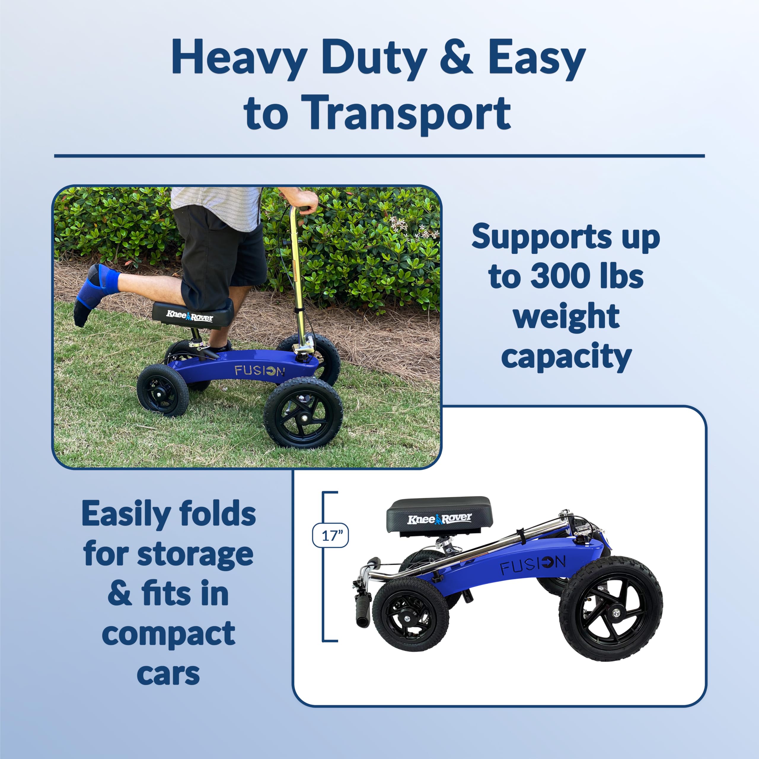KneeRover All Terrain Fusion 4-Wheel Steering Knee Scooter - Heavy Duty Knee Walker for Adults After Foot Surgery, Broken Ankle or Foot Injuries - Ideal for Indoor/Outdoor Mobility & Recovery