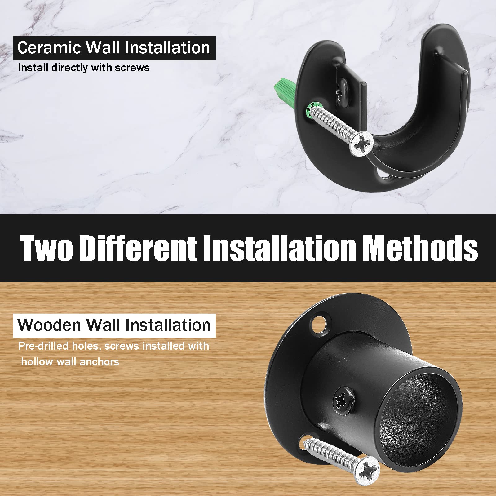 4PCS Heavy Duty Black Stainless Steel Closet Rod Bracket Set - 1