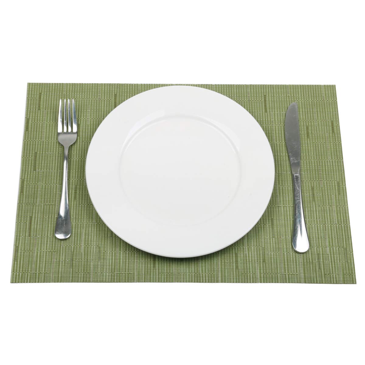 SHACOS Set of 6 Woven Vinyl Placemats - Non-Slip, Wipe Clean Table Mats for Dining Room, Kitchen, and Outdoor Use (Olive Green, 6-Pack) - Perfect for Everyday Meals, Dinner Parties, and Picnics