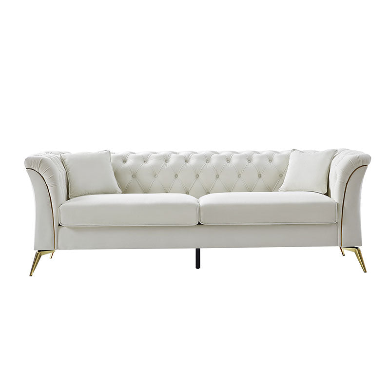 Modern Luxury Glam Velvet Sofa with Tufted Buttons & Gold Metal Accents - Elegant Living Room Furniture for Home Decor, Lounge & Entertaining