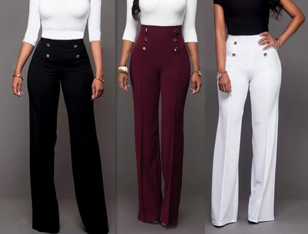 Lucuna Women's High Waisted Work Pants - Professional Button Front Straight Leg Slacks for Business Office & Dressy Occasions | Comfortable & Stylish Trousers for Work, Interviews & Formal Events