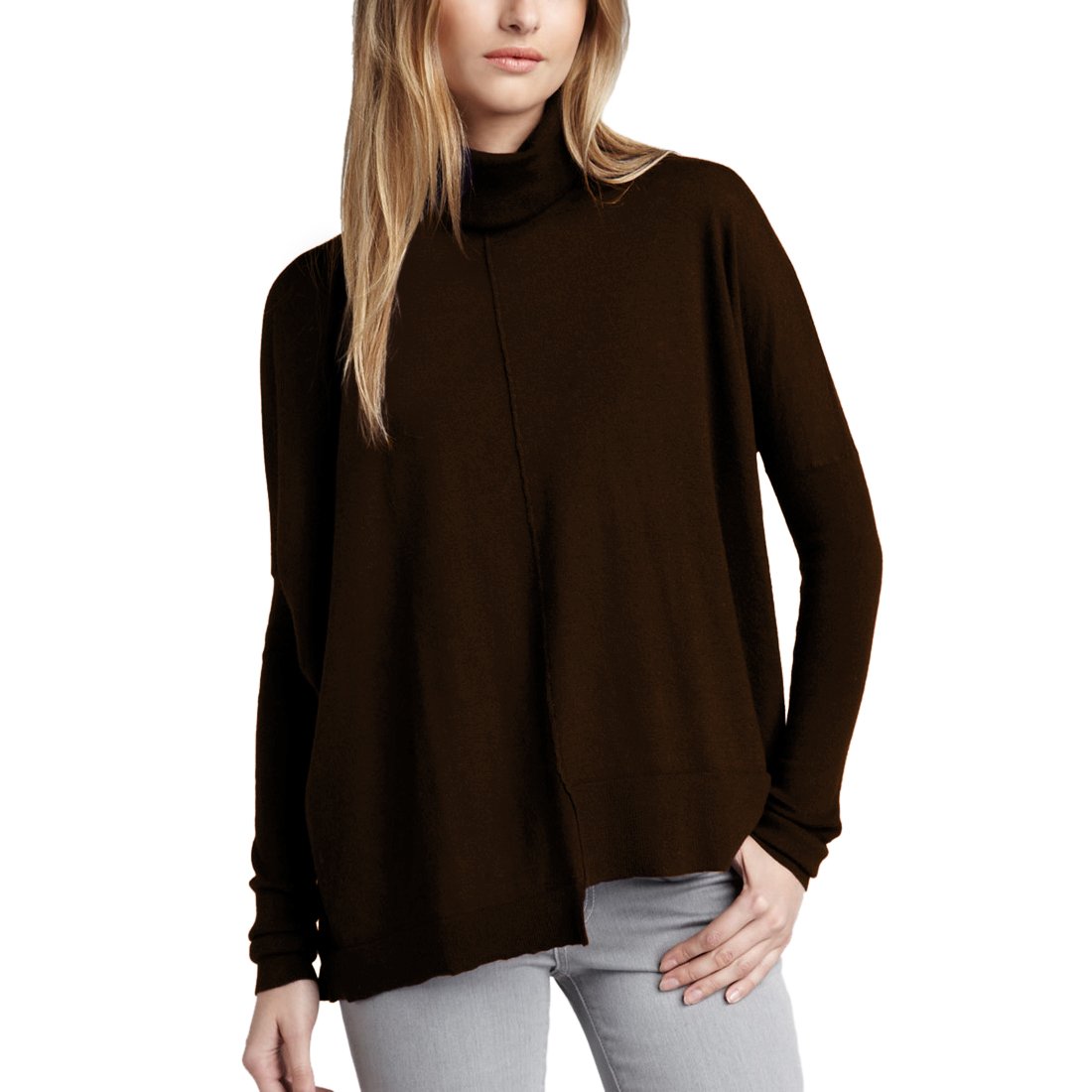 Parisbonbon Women's 100% Cashmere Turtleneck Sweater - Ultra Soft Winter Pullover, Chocolate Brown, Size 5XS, Perfect for Office Wear & Holiday Outfits