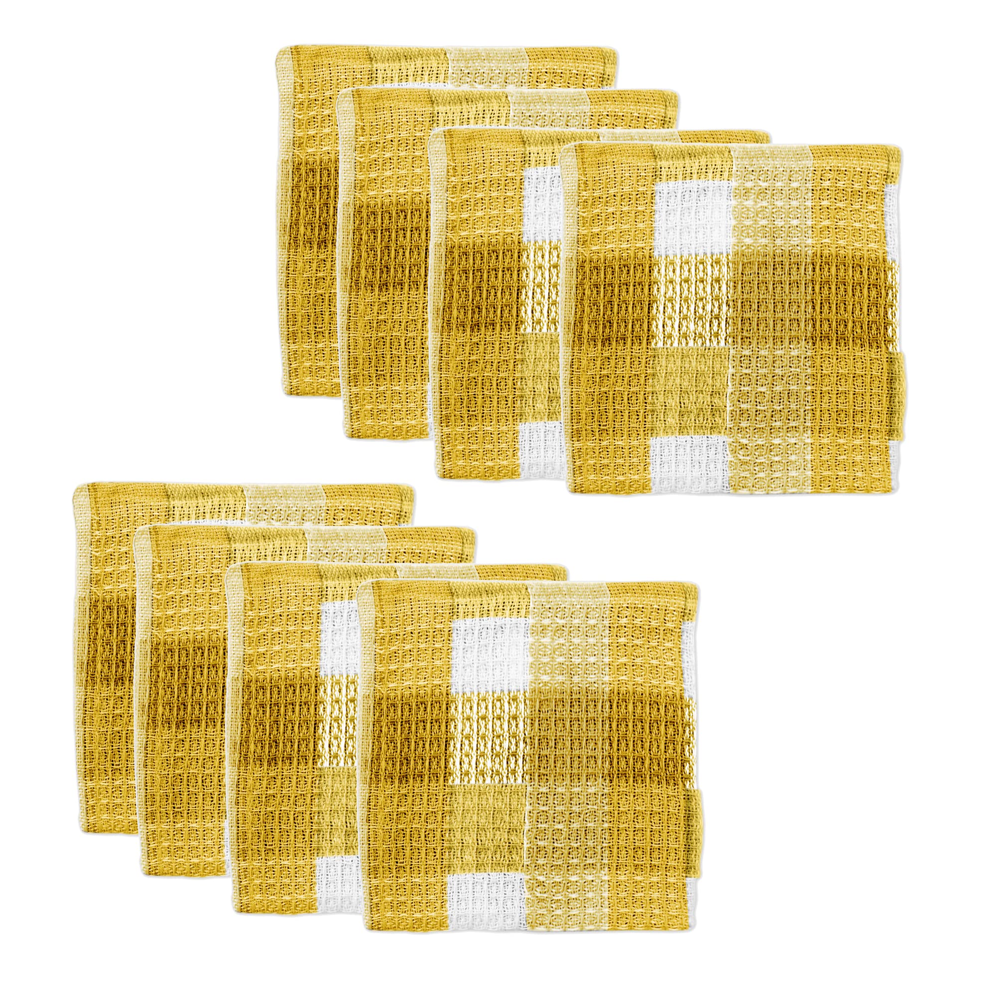 Premium 100% Cotton Kitchen Cleaning Cloths - Super Absorbent Waffle Weave Dish Towels for Spills, Dishes & Countertops | Reusable & Machine Washable | Set of 8 Mustard Yellow | Perfect for Daily Kitchen Cleaning, Dish Drying & Household Chores