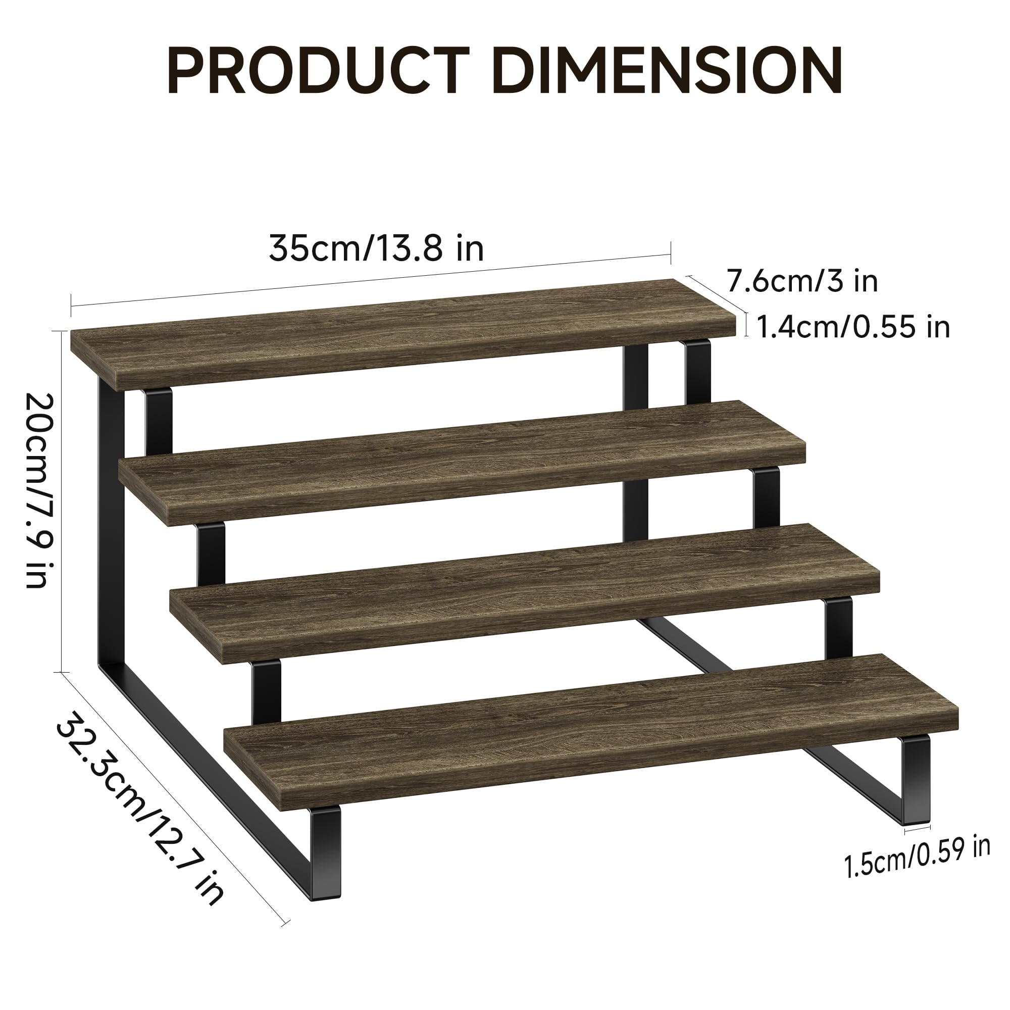 4 Tier Wooden Display Riser Stand - Perfume Organizer, Cupcake Stand, Spice Rack | Decorative Shelf for Bathroom, Kitchen & Retail Display | Perfect for Organizing Perfumes, Spices, Cupcakes & Decorative Items