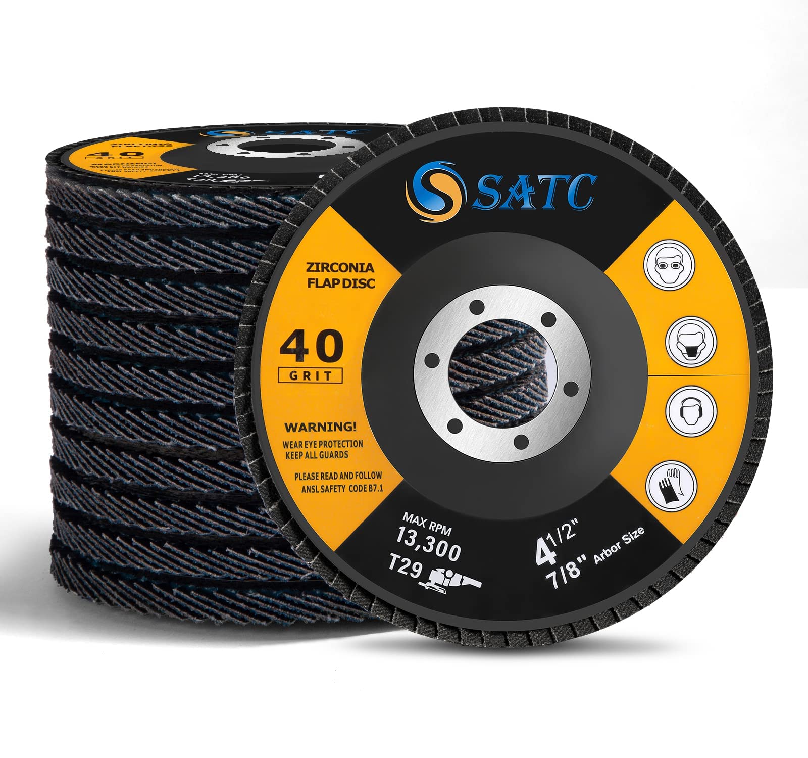 SATC 4.5 Inch 40 Grit Zirconia Flap Discs - Type 29 Angle Grinder Wheels (10 Pack) for Metal Grinding, Welding & Surface Preparation