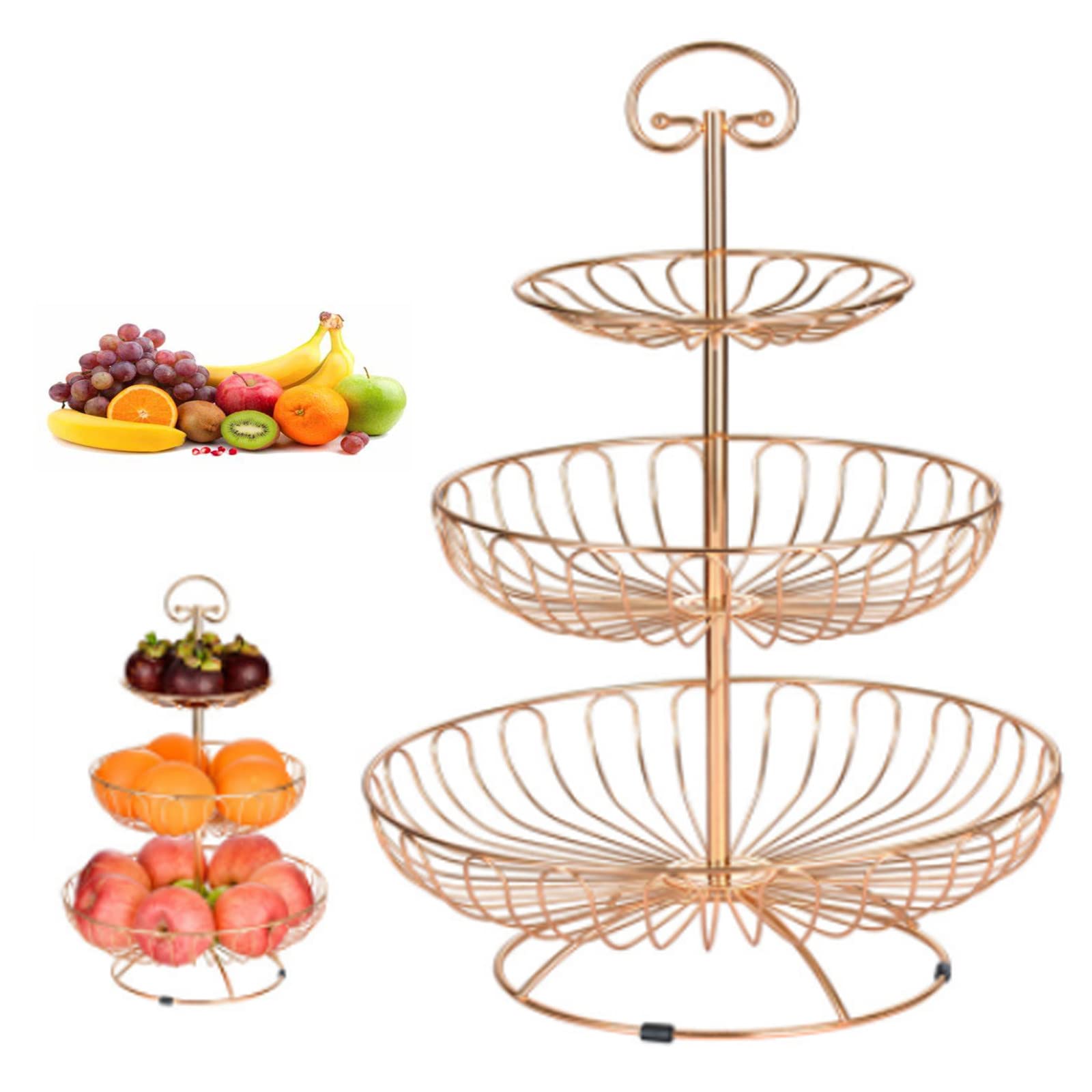 3-Tier Metal Fruit Basket - Detachable Kitchen Organizer for Fruits, Snacks & Cake Stand - Portable & Decorative Storage for Home, Party & Dining Room Decor
