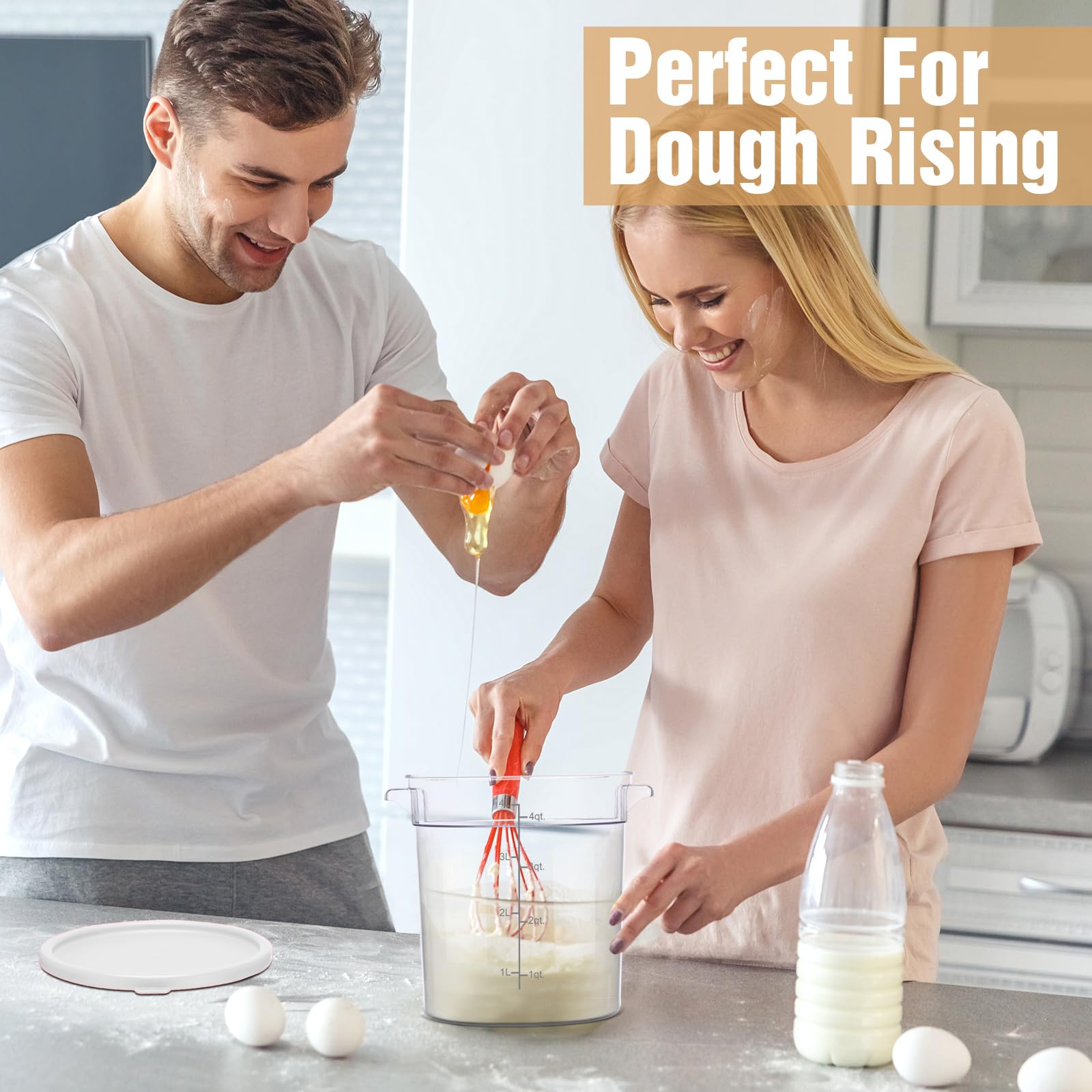 Suclain 4-Piece 4 Qt Clear Food Storage Containers with Lids - Airtight Dough Proofing Buckets for Bread Making, Commercial & Home Kitchen Use - Includes Measurement Scale & Handle - Perfect for Restaurants, Bakeries & Home Baking