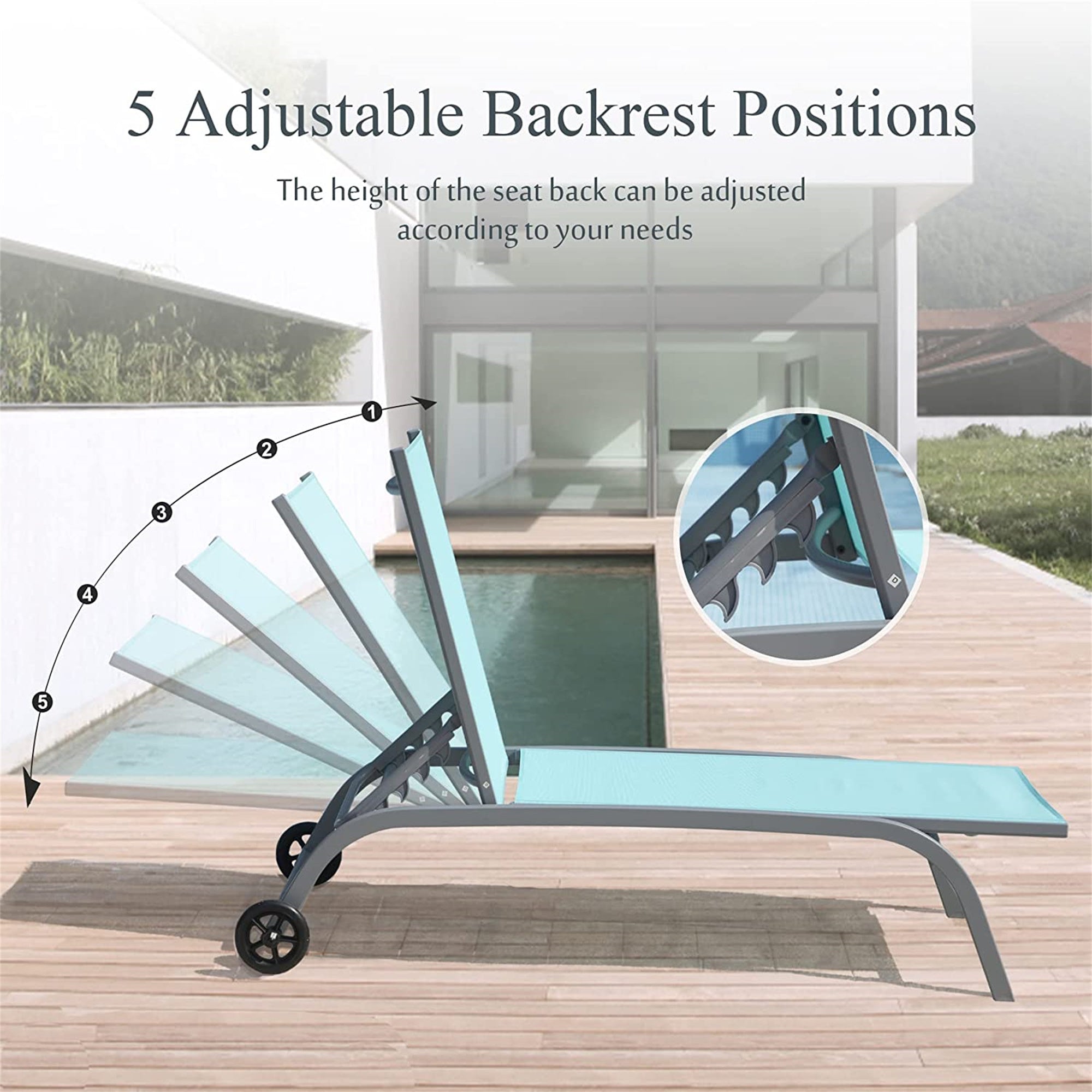 Outdoor Chaise Lounge Set of 3 - Adjustable Pool Chairs with Wheels & Side Table - Patio, Beach, Backyard Furniture for Relaxing (Lake Blue, 2 Lounge Chairs + 1 Table) | Perfect for Sunbathing, Poolside Lounging & Outdoor Entertaining